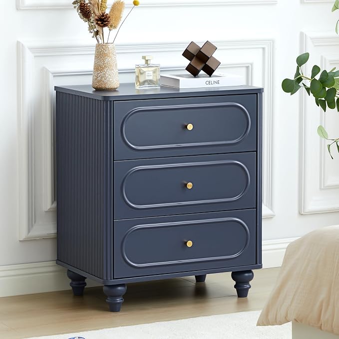 3 Drawer Fluted Dresser for Bedroom, Mid Century Modern Chest of Drawers by ORRD