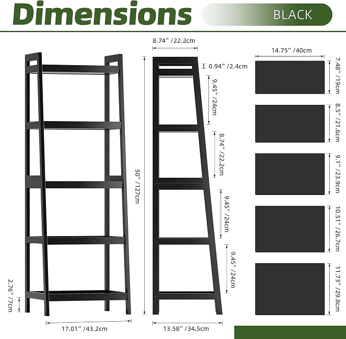 Bookshelf, 5 Tier Ladder Bookcase - Image 3