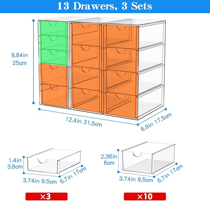 Acrylic Makeup Organizer with 13 Drawers, Bathroom Counter Organizer, Acrylic - Image 3