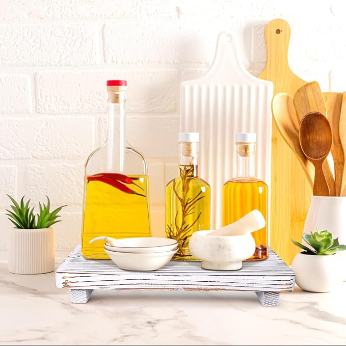 Bathroom Counter Tray Wood Pedestal Stand White Kitchen Countertop Trays - Image 3
