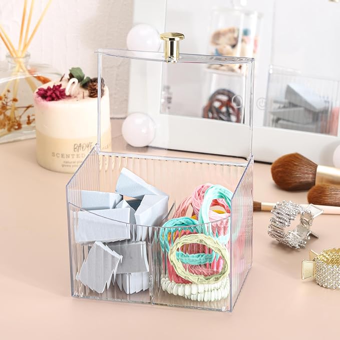Tbestmax Qtip Holder Dispenser 2-Section Clear Bathroom Organizer 2 Grids - Image 7
