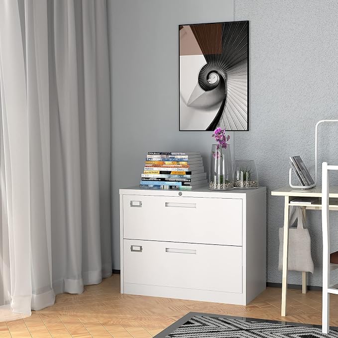 Lateral File Cabinet with Lock, 2 Drawer Large Metal Filing Cabinet, Home - Image 8