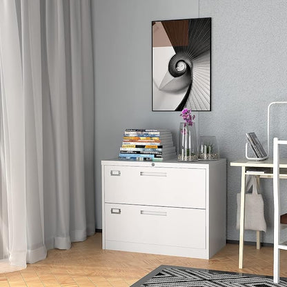 Lateral File Cabinet with Lock, 2 Drawer Large Metal Filing Cabinet, Home - Image 8