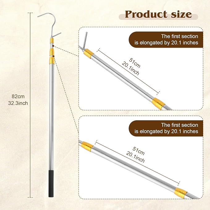 Clothes Hook Rod, 27-62 Inch Long Telescopic Rod, Stainless Steel, S-Shaped Hook - Image 6