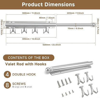 Valet Rod For Closet Pull Out, Adjustable Heavy Duty Carbon Steel 12" - Image 5