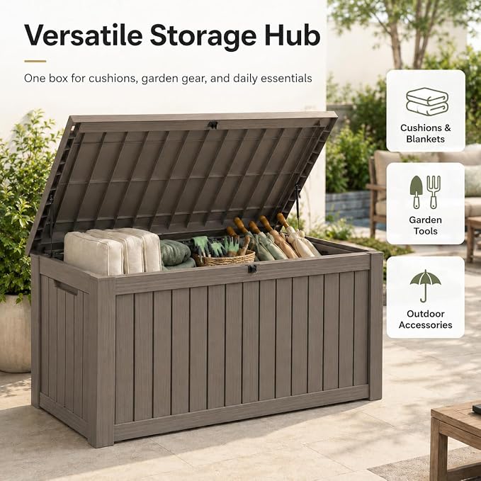 182 Gallon Outdoor Deck Storage Box, Large Waterproof Resin Patio Storage Box - Image 2