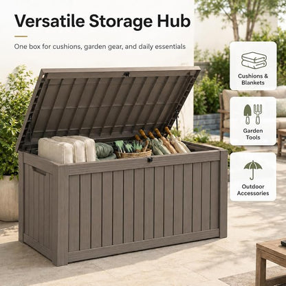 182 Gallon Outdoor Deck Storage Box, Large Waterproof Resin Patio Storage Box - Image 2