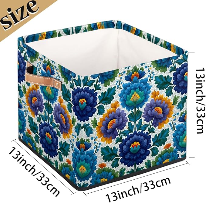 TropicalLife 13x13x13 Inch Large Fabric Storage Cube Blue Flowers Print - Image 4