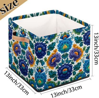 TropicalLife 13x13x13 Inch Large Fabric Storage Cube Blue Flowers Print - Image 4