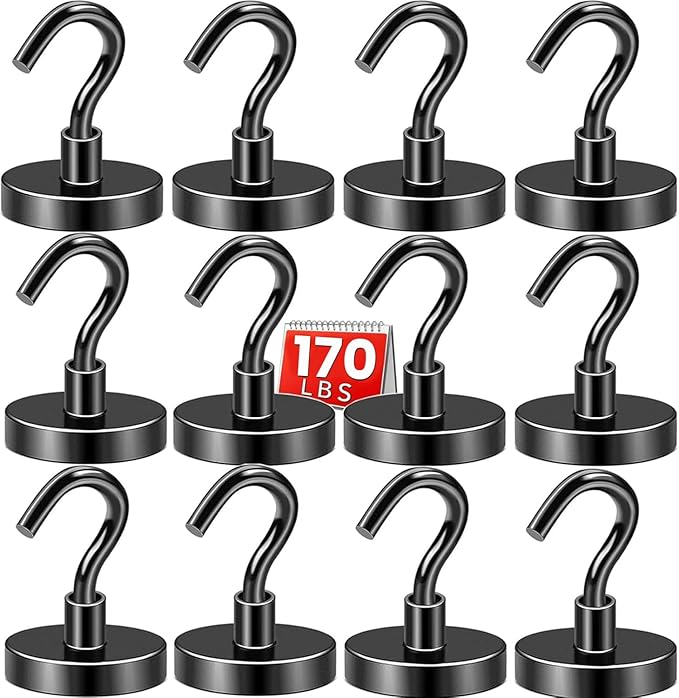 DIYMAG Black Magnetic Hooks, 170 LB Heavy Duty Strong Magnets by DIYMAG