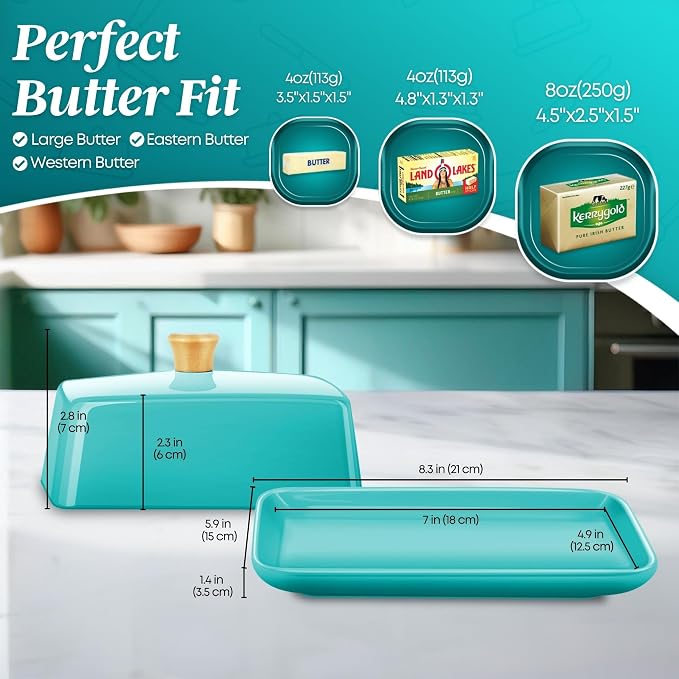 Flexzion Ceramic Blue European Butter Dish - Image 8