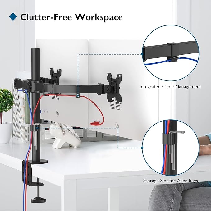 BONTEC Dual Monitor Desk Mount, Full Motion Adjustable Monitor Stand - Image 9