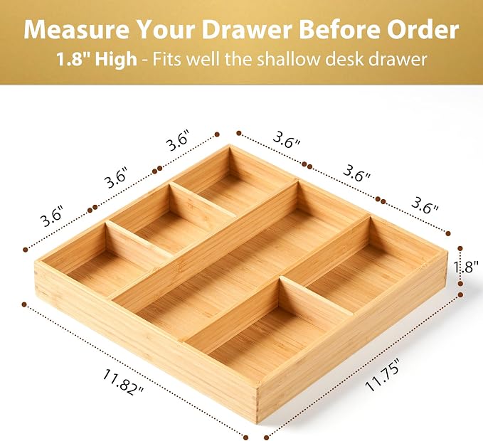 Umilife Bamboo Desk Drawer Organizer, Wood Office Junk Tray - Image 2