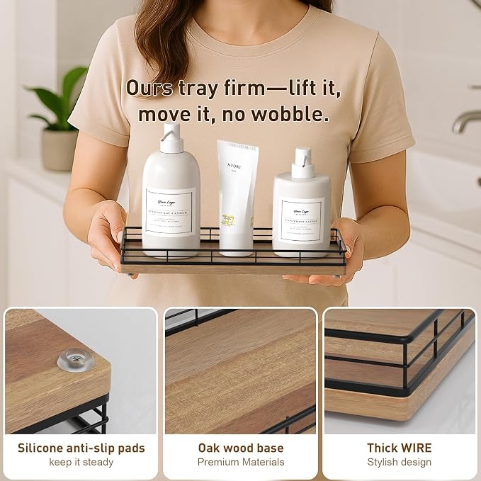 Bathroom Tray for Counter Top Organizer – Acacia Wood Vanity Tray - Image 5