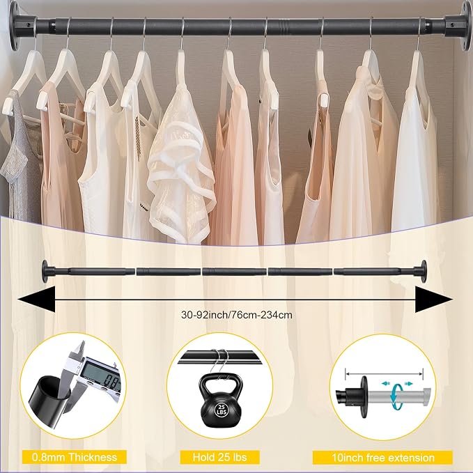 Closet Rod, 30 to 92 inch Adjustable Closet Rods - Image 4