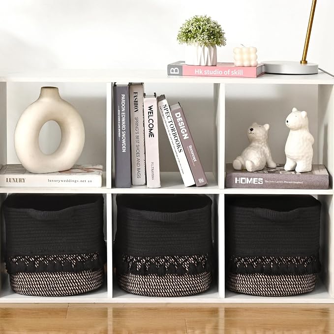 2 Pack Storage Basket for Shelves, Boho Cotton Rope Storage Bins - Image 8
