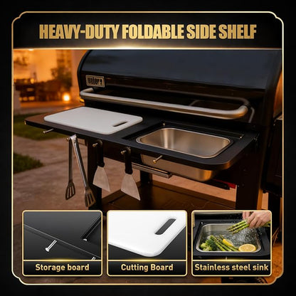 QuliMetal Folding Front Shelf for Weber Searwood XL 600/Smoque XL, Cutting Board - Image 6