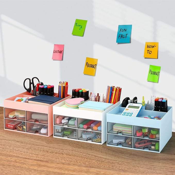LETURE Desktop Organizer with Drawer, Accessories Stationary Organizer Desk - Image 2