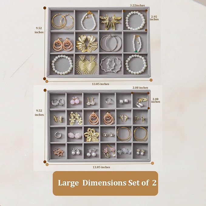 Large Velvet Jewelry Tray 2 Pack Stackable Jewelry Display Drawer Inserts Trays - Image 5