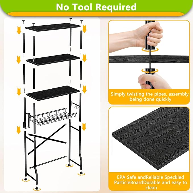 Mlinavn Over-The-Toilet Storage Rack, 4-Tier Bathroom Organizer Shelf Over - Image 3