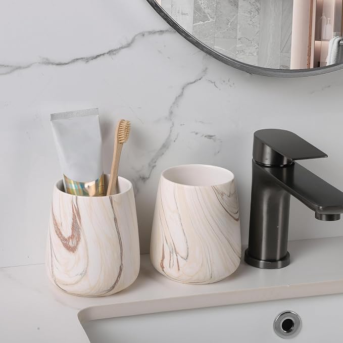 Marble Brown Toothbrush Holder for Bathroom - Image 3