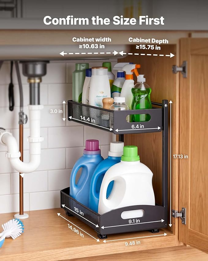 VEVOR Under Sink Organizer, 2 Pack 2-Tier Pull Out Cabinet Organizer - Image 2