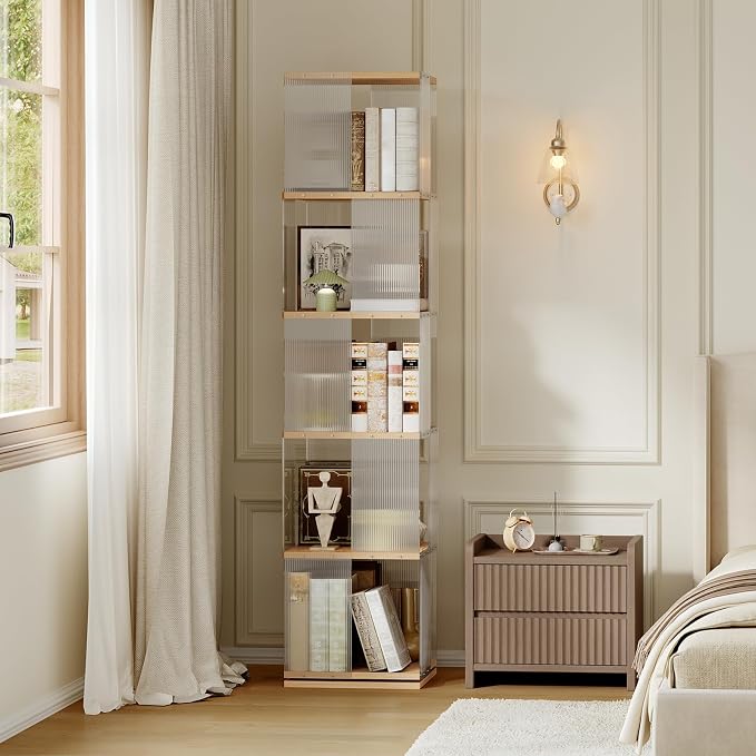 YATINEY 5-Tier Rotating Bookshelf, 360 Spinning Corner Bookcase Tower, - Image 8