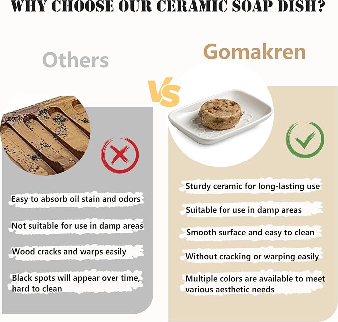 Gomakren Soap Dish for Shower, Bar Soap Holder, Christmas Ceramic Soap Dishes - Image 7