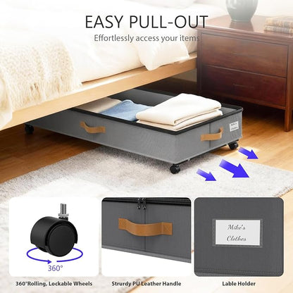 Under Bed Storage with Wheels 2-Pack, 75L XXL Under the Bed Storage Containers - Image 4