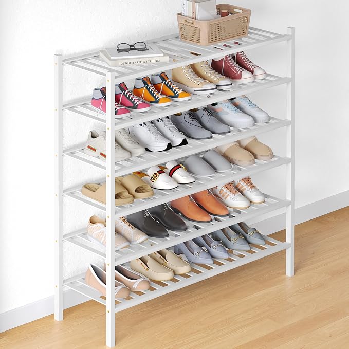 Smiry Bamboo Shoe Rack for Closet, 6 Tier Long Wooden Stackable Shoe Organizer by Smiry