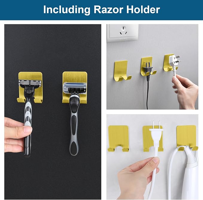Diesisa Razor Holder for Shower + Adhesive Wall Hooks, Premium 304 Stainless - Image 2