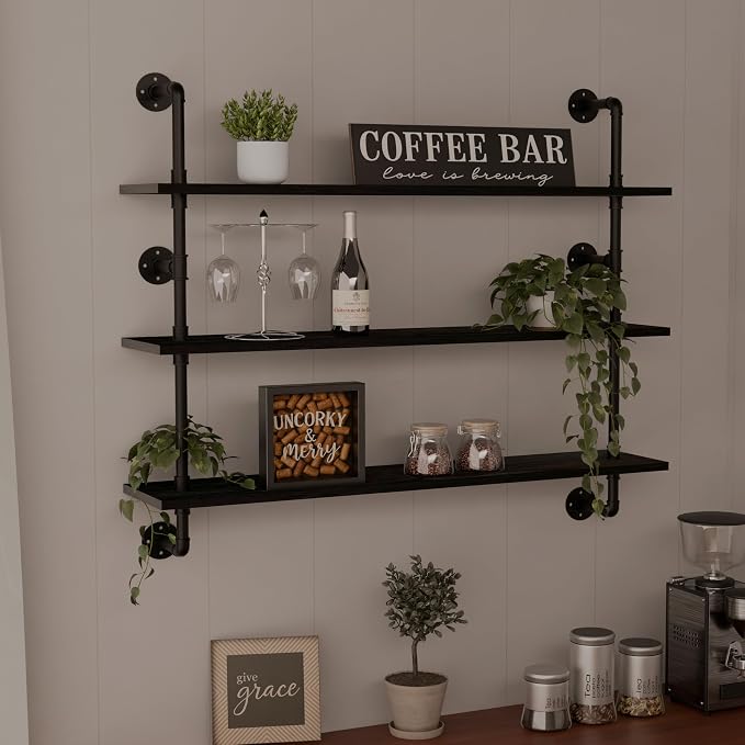 HDDFER Industrial Pipe Shelving Rustic Black Wall Shelves - Image 4
