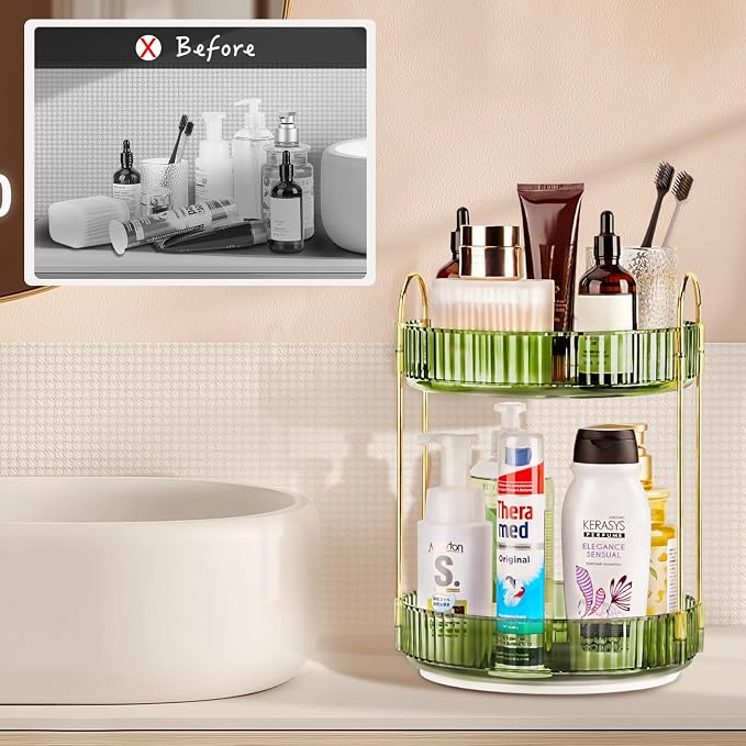 360 Rotating Makeup Organizer, 2 Tier Lazy Susan Bathroom Counter Organizer - Image 2