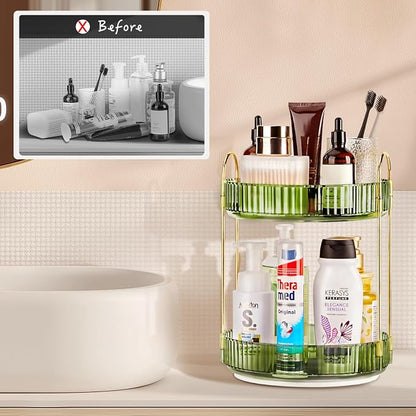 360 Rotating Makeup Organizer, 2 Tier Lazy Susan Bathroom Counter Organizer - Image 2