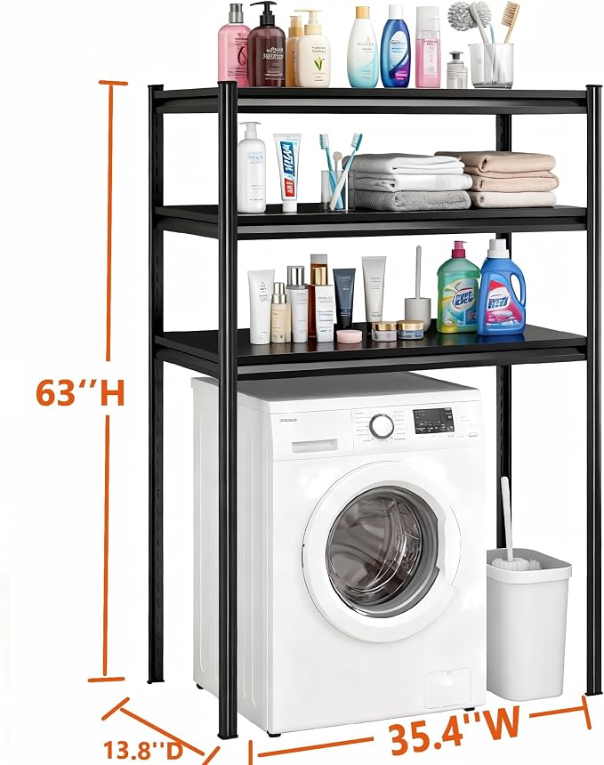 Height-Adjustable Bathroom & Laundry Storage Shelf, 3-Tier Metal Organizer Rack - Image 2