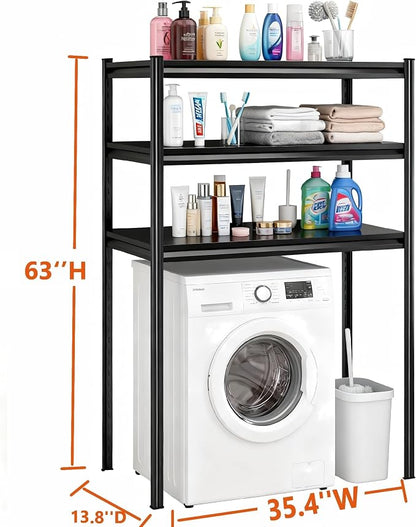 Height-Adjustable Bathroom & Laundry Storage Shelf, 3-Tier Metal Organizer Rack - Image 2