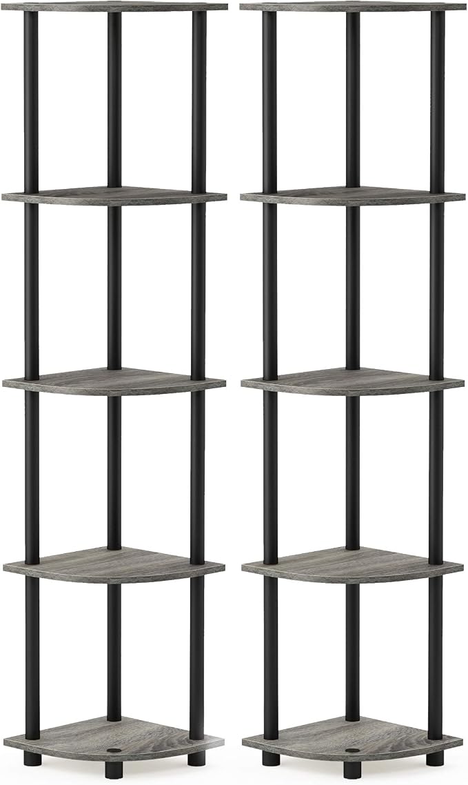 Furinno TURN-N-TUBE Corner Shelf Set of 2, 5-Tier Corner Bookshelf, Open - Image 7