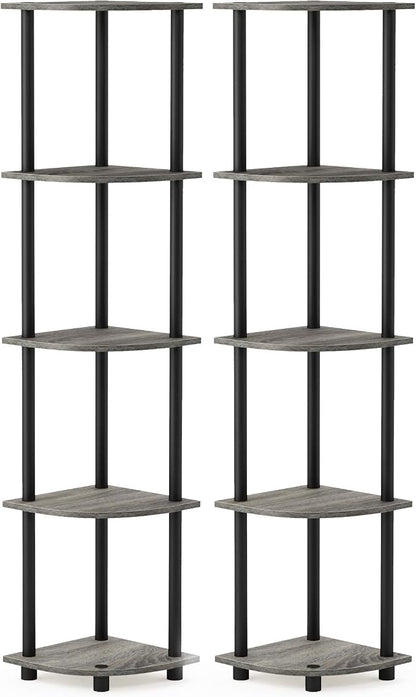 Furinno TURN-N-TUBE Corner Shelf Set of 2, 5-Tier Corner Bookshelf, Open - Image 7
