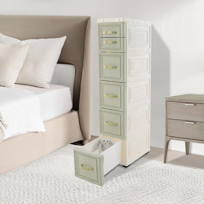 Slim Storage Cabinet with 6 Drawers, Mobile PP Plastic Organizer Rolling Tower - Image 7