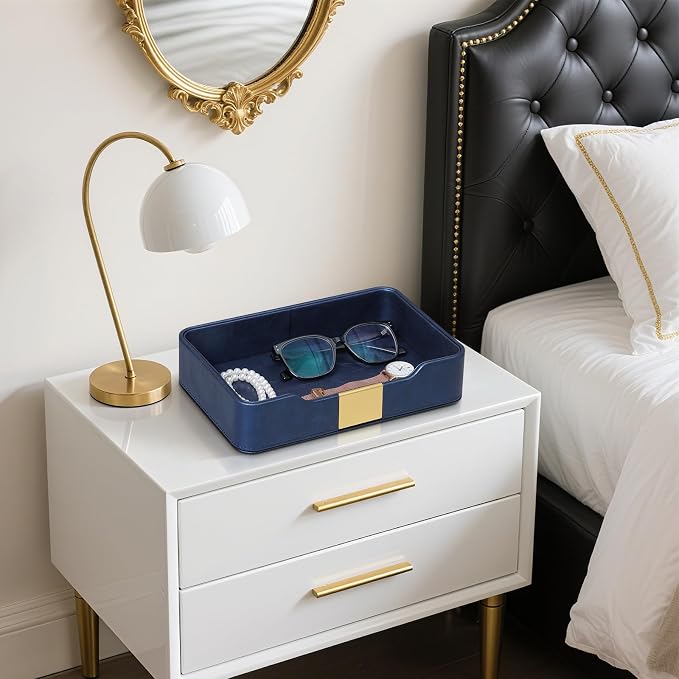 PU Leather Valet Tray with Gold Accent, Decorative Nightstand Organizer Desk - Image 7
