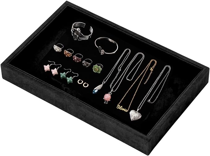 Mornajina 9" x 5.7" Velvet Jewelry Tray Jewelry Display Tray, Stackable Empty - Image 4