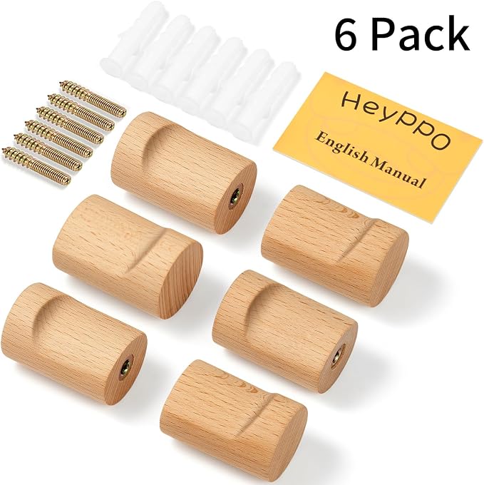 Wooden Wall Hooks 6 Pack, Modern Decorative Coat Hook Wall-Mount, Handmade - Image 7