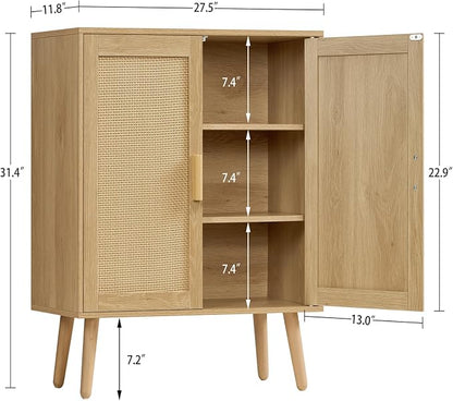 Iwell Storage Cabinet with 2 Shelves, Rattan Cabinet with 2 Doors, Sideboard - Image 3