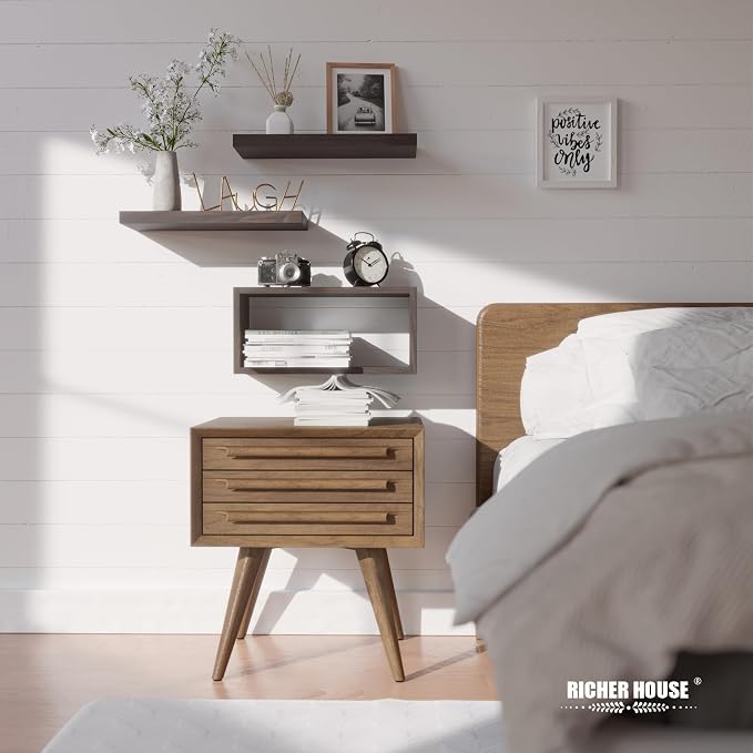 RICHER HOUSE 3-Set Walnut Floating Wall Shelves, Bathroom Shelf Over Toilet | - Image 6