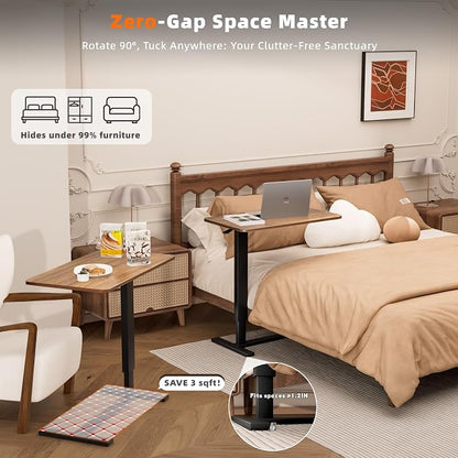 Overbed Bedside Table with Wheels, Adjustable Hospital Over Bed Table, Rolling - Image 7