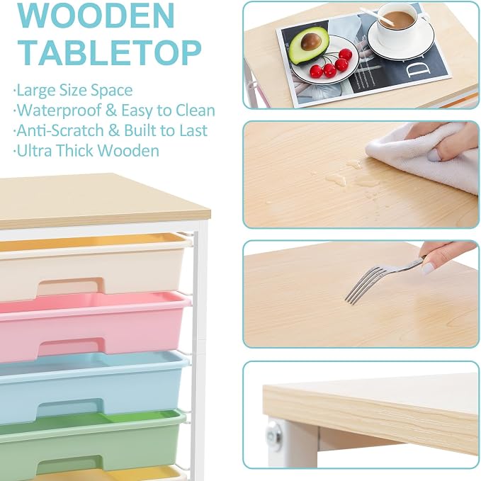 Rolling Storage Cart with Drawers, Utility Cart With 8 Drawers and Wooden - Image 5
