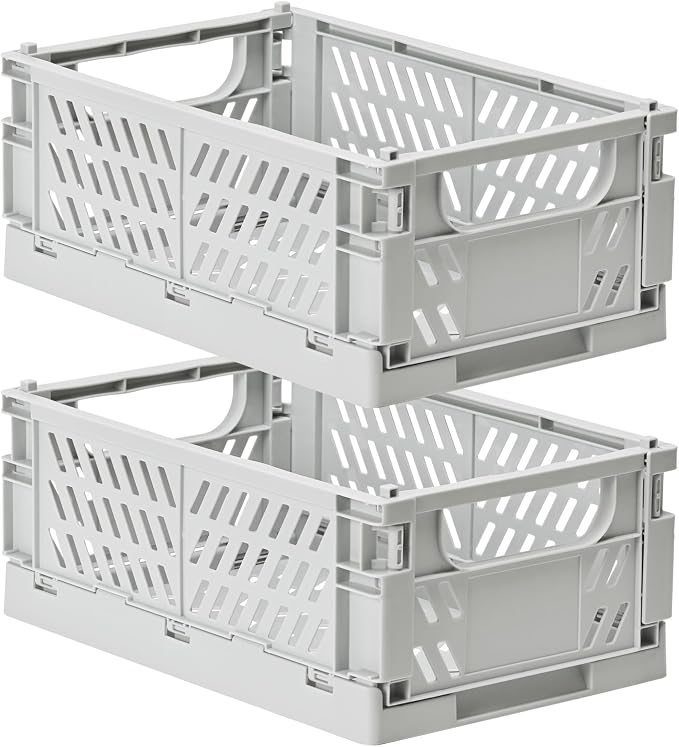 2-Pack Small Pastel Plastic Storage Baskets, Collapsible Crates by HUUSMOT