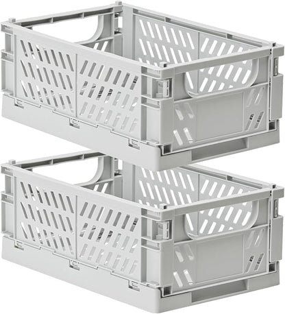 2-Pack Small Pastel Plastic Storage Baskets, Collapsible Crates by HUUSMOT