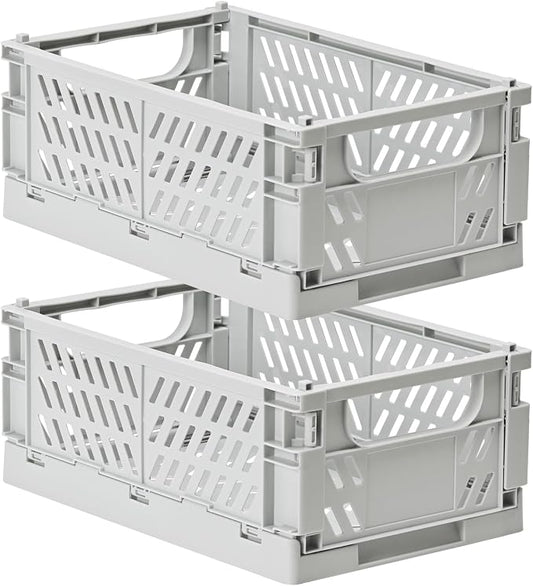 2-Pack Small Pastel Plastic Storage Baskets, Collapsible Crates by HUUSMOT