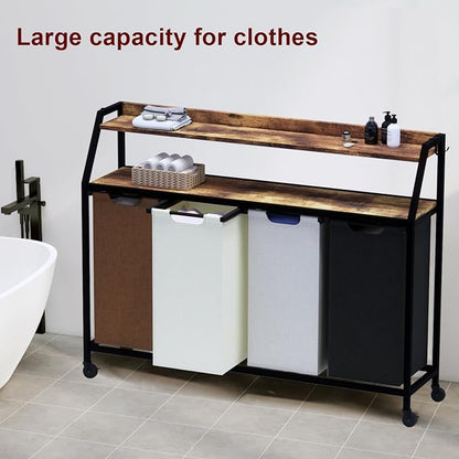 Laundry Hamper, Laundry Sorter 4 Section, Rolling Laundry Basket - Image 9